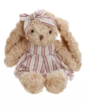 Мягкая игрушка Зайка в полосатом сарафане, 21 см