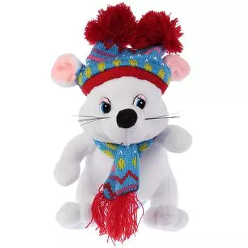 Мульти-пульти Мягкая игрушка белая мышка в шапке