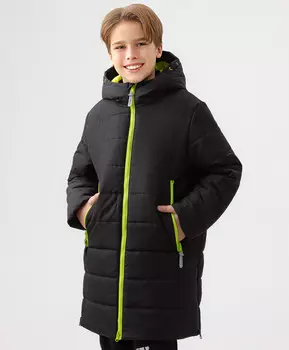 Пальто демисезонное с функциональными боковыми разрезами на молнии черное Button Blue (146)