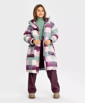Пальто демисезонное с капюшоном и крупными карманами мультицвет для девочки Button Blue (140)
