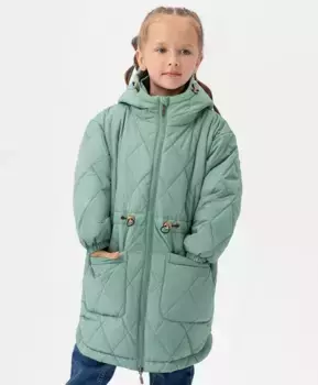 Пальто демисезонное с капюшоном зеленое Button Blue (128)