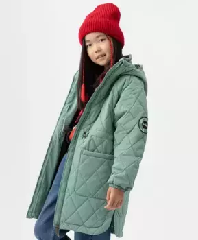 Пальто демисезонное с капюшоном зеленое Button Blue (152)