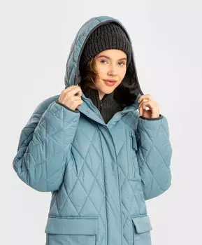 Пальто демисезонное стеганое с капюшоном и большими карманами синее для девочки Button Blue (158)