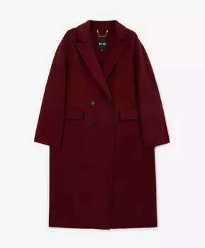 Пальто двубортное прямой свободной формы без подкладки бордовое GLVR (XS)