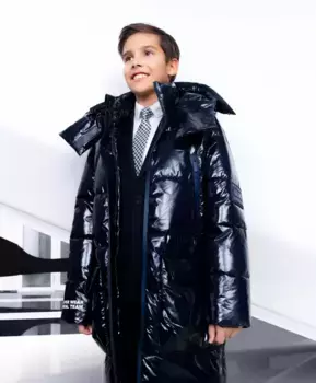 Пальто из глянцевой плащовки на искусственном пуху синее Gulliver (152)