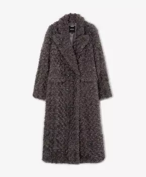 Пальто из искусственного меха с двубортной застежкой серое GLVR (XS)