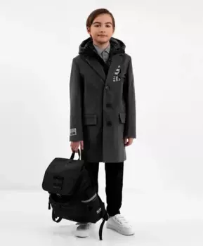 Пальто из сукна с капюшоном серое Gulliver (170)