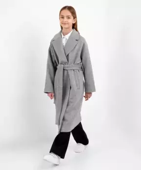 Пальто из сукна с широким поясом серое Gulliver (146)