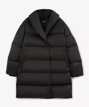 Пальто оверсайз на натуральном пуху с воротником шалька черное GLVR