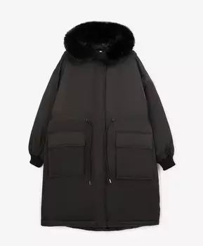 Пальто-парка на натуральном пуху черное GLVR (S)