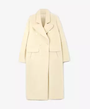 Пальто прямого силуэта длины макси из коротковорсового искусственного меха молочное GLVR (M)