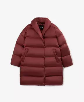 Пальто с капюшоном стеганое на натуральном пуху бордовое GLVR (S)