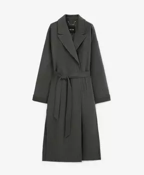 Пальто с запахом длины макси с высокими разрезами в боковых швах из ткани бибер серое GLVR (XL)