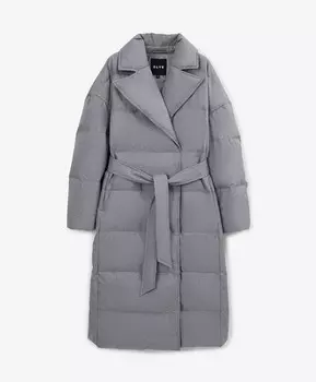 Пальто стеганое на натуральном пуху из меланжевой плащовки серое GLVR