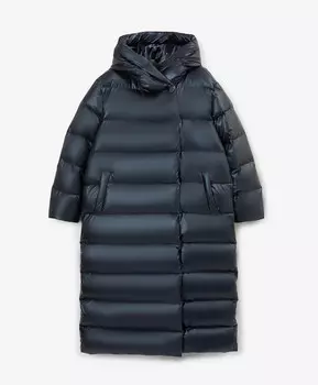 Пальто стеганое на натуральном пуху с асимметричной застежкой синее GLVR (S)