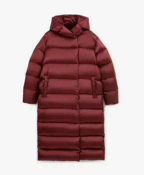 Пальто стеганое прямой свободной формы на натуральном пуху бордовое GLVR