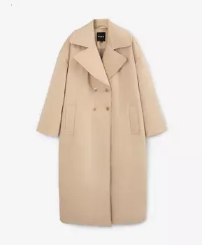 Пальто утепленное макси из влагостойкой плащовки бежевое GLVR