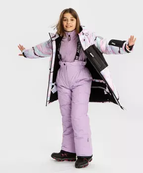 Пальто зимнее непромокаемое с капюшоном и манжетами-митенками мультицвет для девочки Button Blue