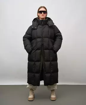 Пальто зимнее оверсайз с капюшоном для женщины черное Jumkey (L)