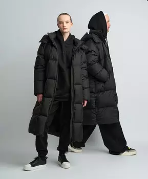 Пальто зимнее оверсайз с капюшоном для женщин и мужчин черное Jumkey