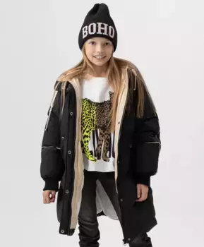 Пальто зимнее с капюшоном черное Button Blue (122)