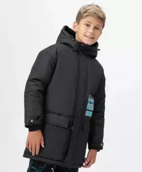 Пальто зимнее с капюшоном черное Button Blue (152)