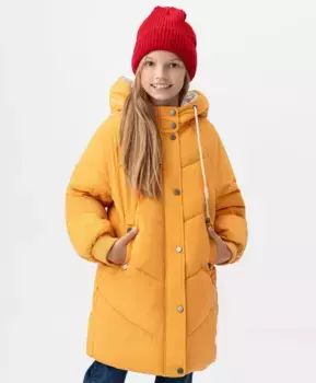 Пальто зимнее с капюшоном желтое Button Blue (158)