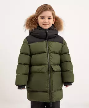 Пальто зимнее стёганое на натуральном пуху зелёное для мальчика Roberto Moretti