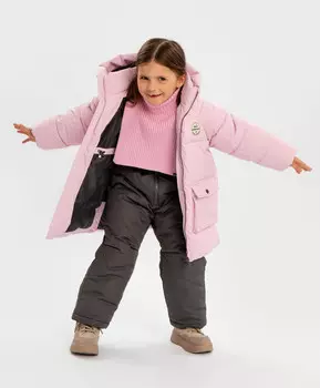Пальто зимнее водоотталкивающее с капюшоном и накладными карманами розовое для девочки Button Blue (98)