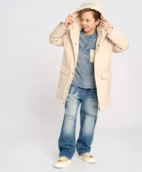 Парка детская демисезонная молочная с капюшоном Button Blue