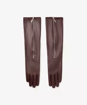 Перчатки до локтя из лайковой кожи с акцентными молниями бордовые GLVR (6,5)
