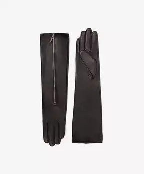 Перчатки до локтя из лайковой кожи с акцентными молниями черные GLVR (7,5)