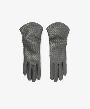 Перчатки из натуральной кожи с плетением в верхней части серые GLVR