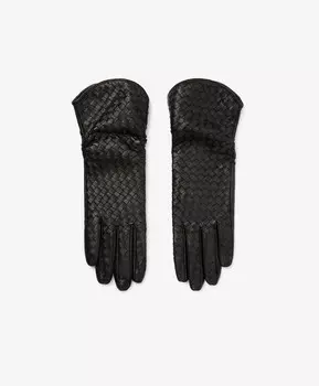 Перчатки из натуральной кожи с плетением в верхней части черные GLVR