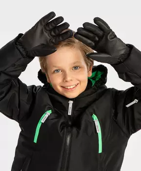 Перчатки непромокаемые с утяжкой на запястьях и с креплениями для куртки черные детские Button Blue