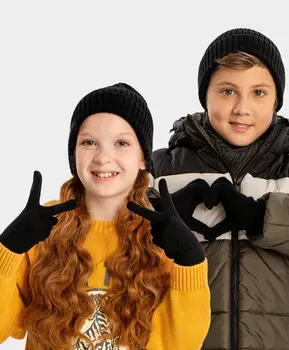 Перчатки вязаные черные детские Button Blue