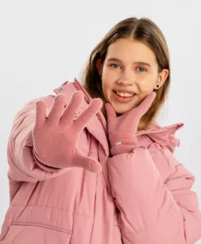 Перчатки вязаные розовые для девочки Button Blue (14)