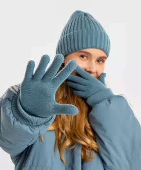 Перчатки вязаные синие детские Button Blue