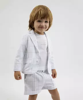 Пиджак для мальчика с принтом в клетку трикотажный белый Gulliver