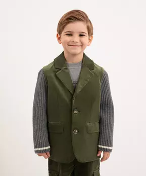 Пиджак комбинированный из вельвета зелёный для мальчика Roberto Moretti