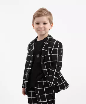 Пиджак текстильный в клетку чёрный для мальчика Gulliver