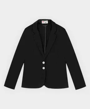 Пиджак укороченный черный из плотного трикотажа Button Blue (146)