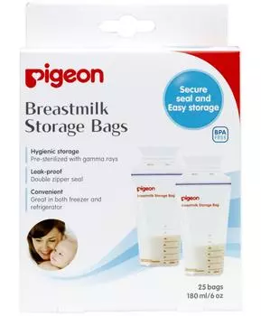Pigeon Пакеты для заморозки и хранения грудного молока 180 мл, одноразового применения, 25 шт.