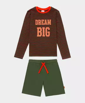 Пижама из лонгслива и шорт зеленая Button Blue (128-134)