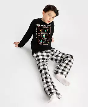 Пижама с брюками и футболкой с длинным рукавом с новогодним принтом для мальчика Button Blue (110-116)