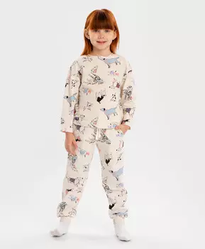 Пижама с джоггерами и футболкой с длинным рукавом с принтом молочная для девочки Button Blue (128-134)