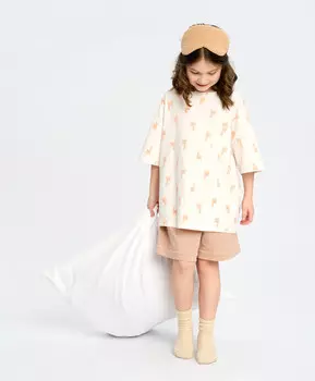 Пижама с футболкой оверсайз и шортами для девочки с принтом мультицвет Button Blue