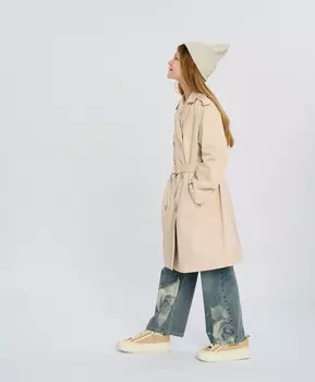 Плащ для девочки двубортный на пуговицах молочный Button Blue