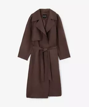 Плащ с запахом из фактурного льняного текстиля без подкладки коричневый GLVR