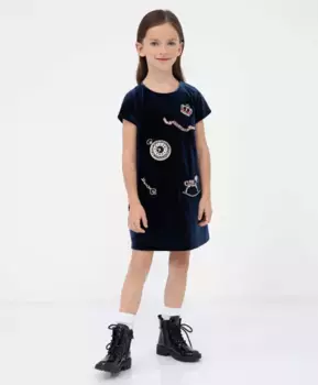 Платье бархатное с коротким рукавом и деликатной вышивкой Gulliver (98)